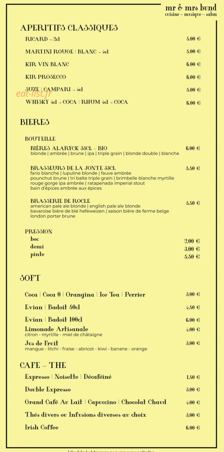 Mr & Mrs Bund — carte page 10