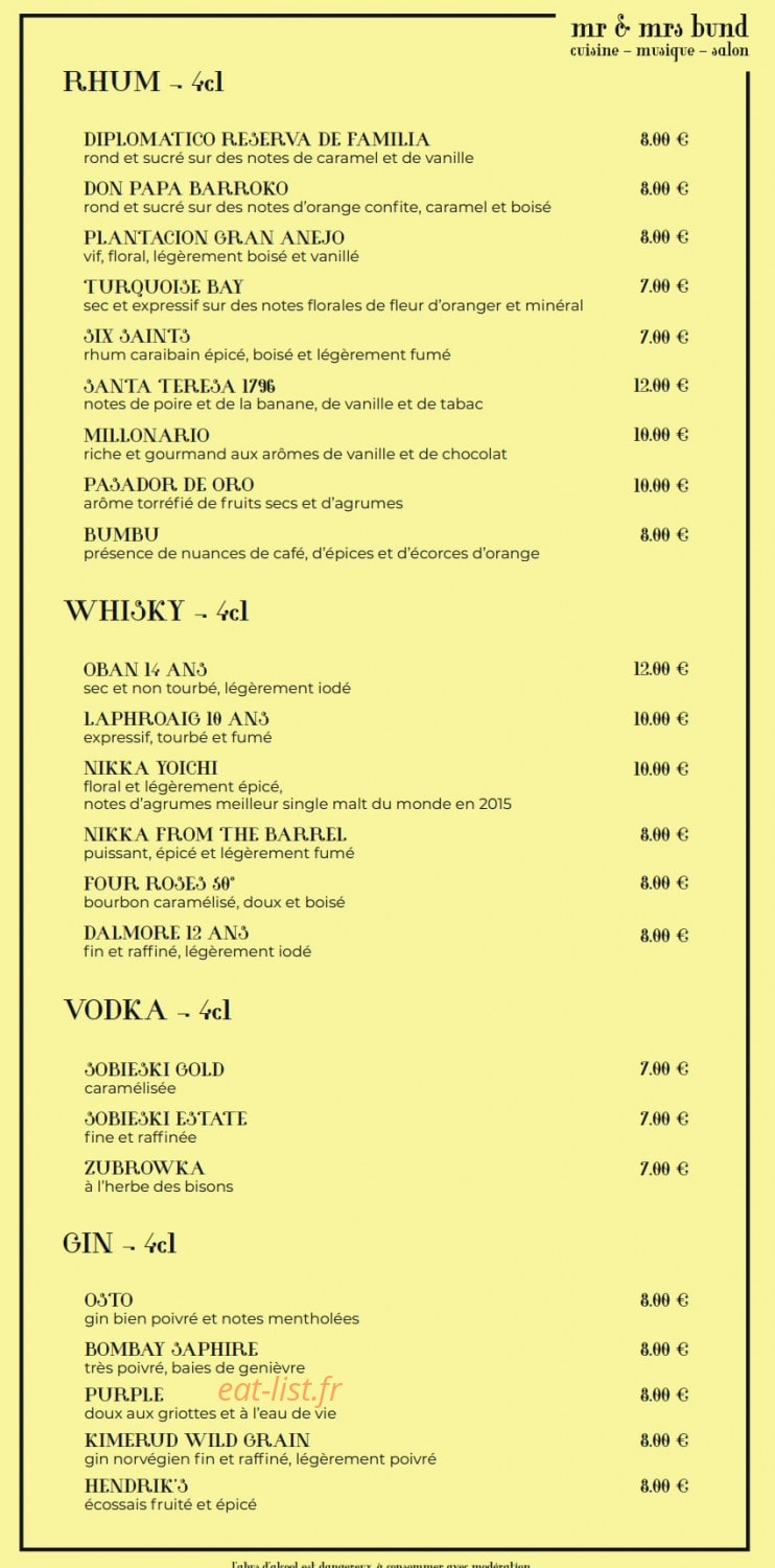 Mr & Mrs Bund — carte page 8