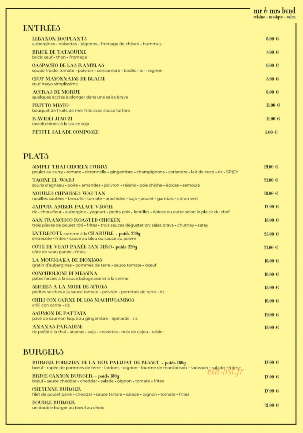 Mr & Mrs Bund — carte page 2