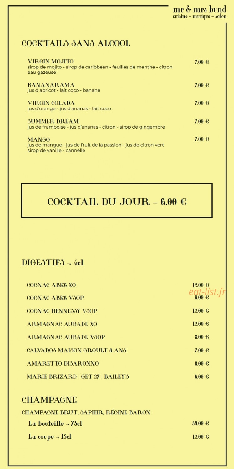 Mr & Mrs Bund — carte page 7