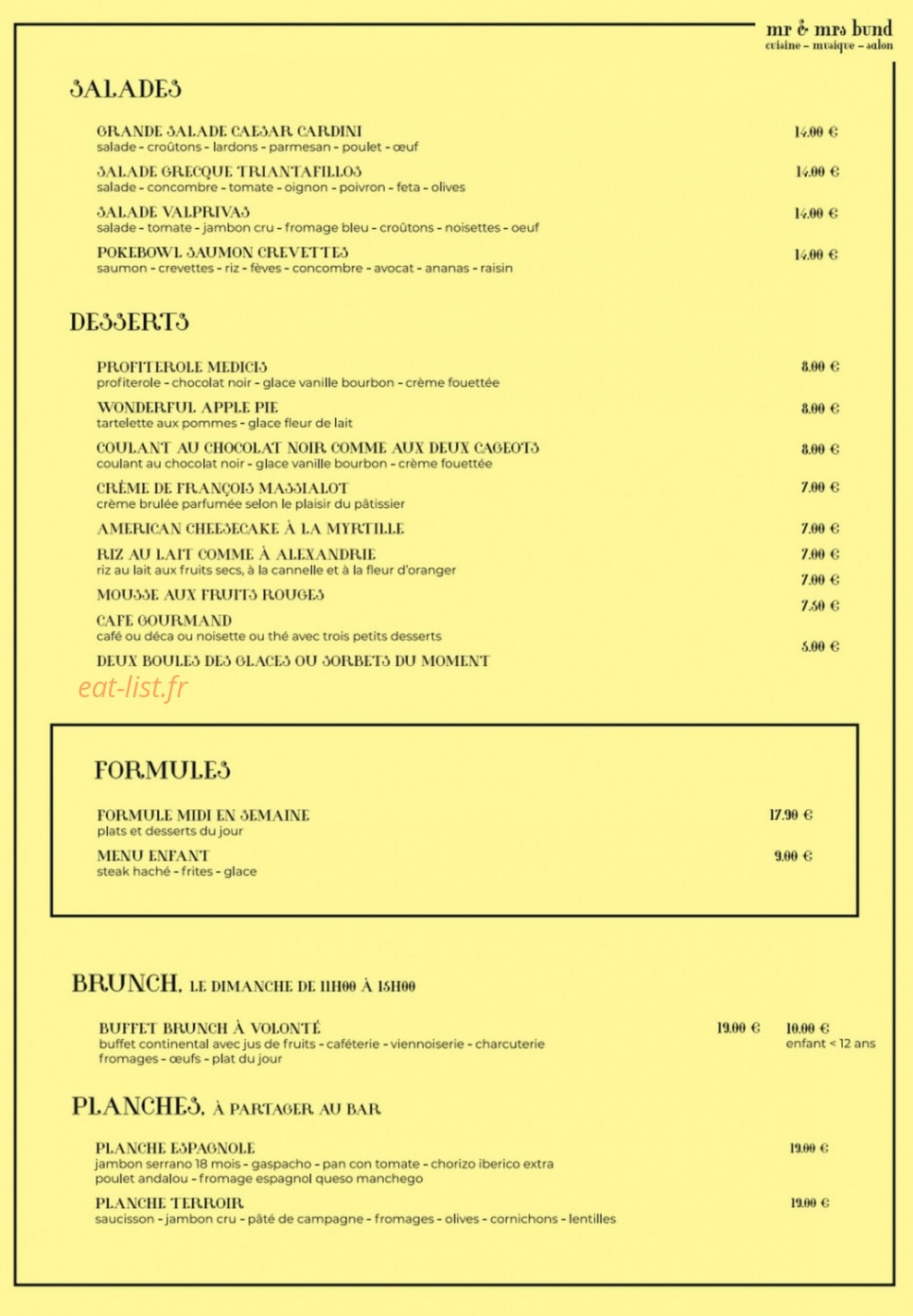 Mr & Mrs Bund — carte page 3