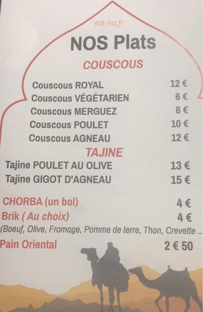 Saveurs d'Orient — carte page 1