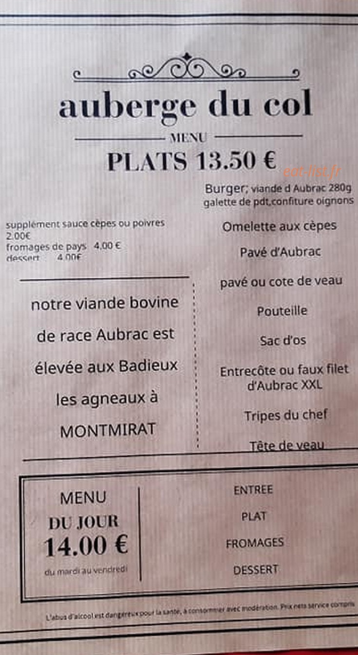 L'Auberge Du Col — carte page 2