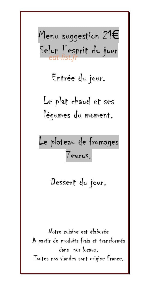Carte et menu de L’Auberge Domaine de Carrière à Marvejols — Menu suggestion