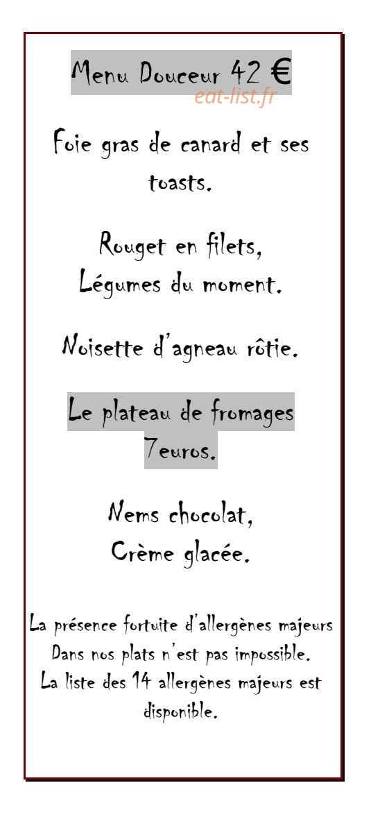 Carte et menu de L’Auberge Domaine de Carrière à Marvejols — Menu douceur