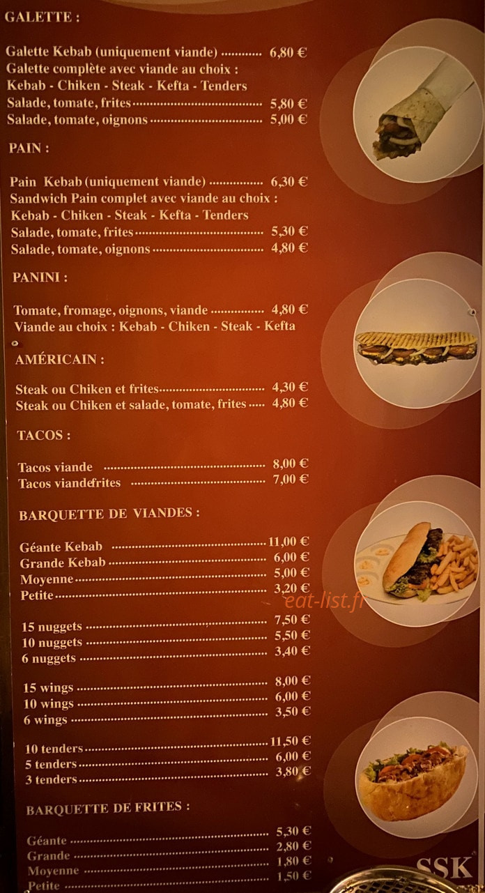 Sud Snack Kebab — carte page 1