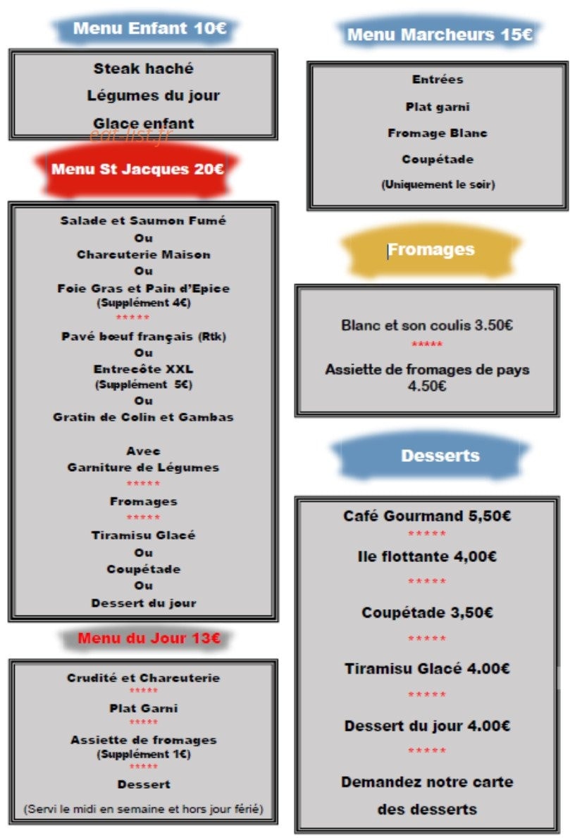 Auberge Saint Jacques — carte page 2