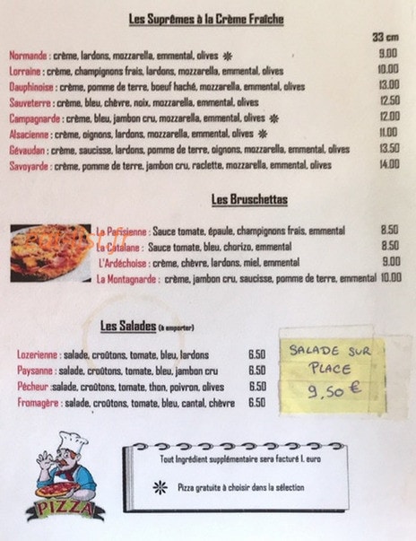 L'Atelier des Pizzas — carte page 2