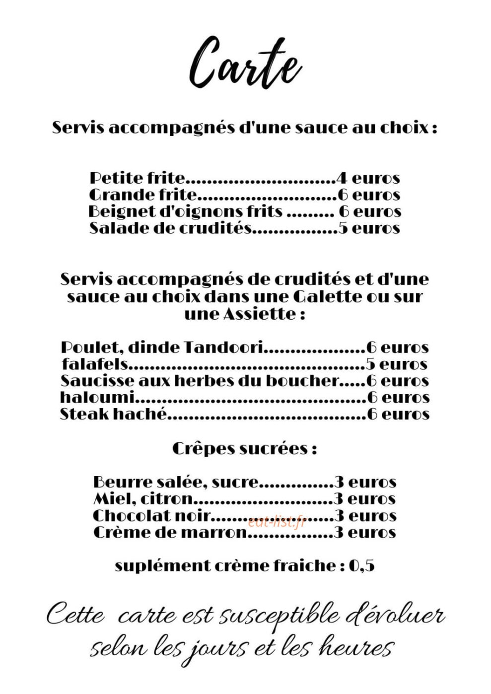 Carte et menu de Au Four et Au Jardin à Gatuzieres — La carte