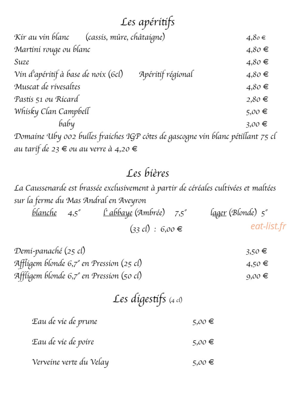 Auberge du Chanet — carte page 5