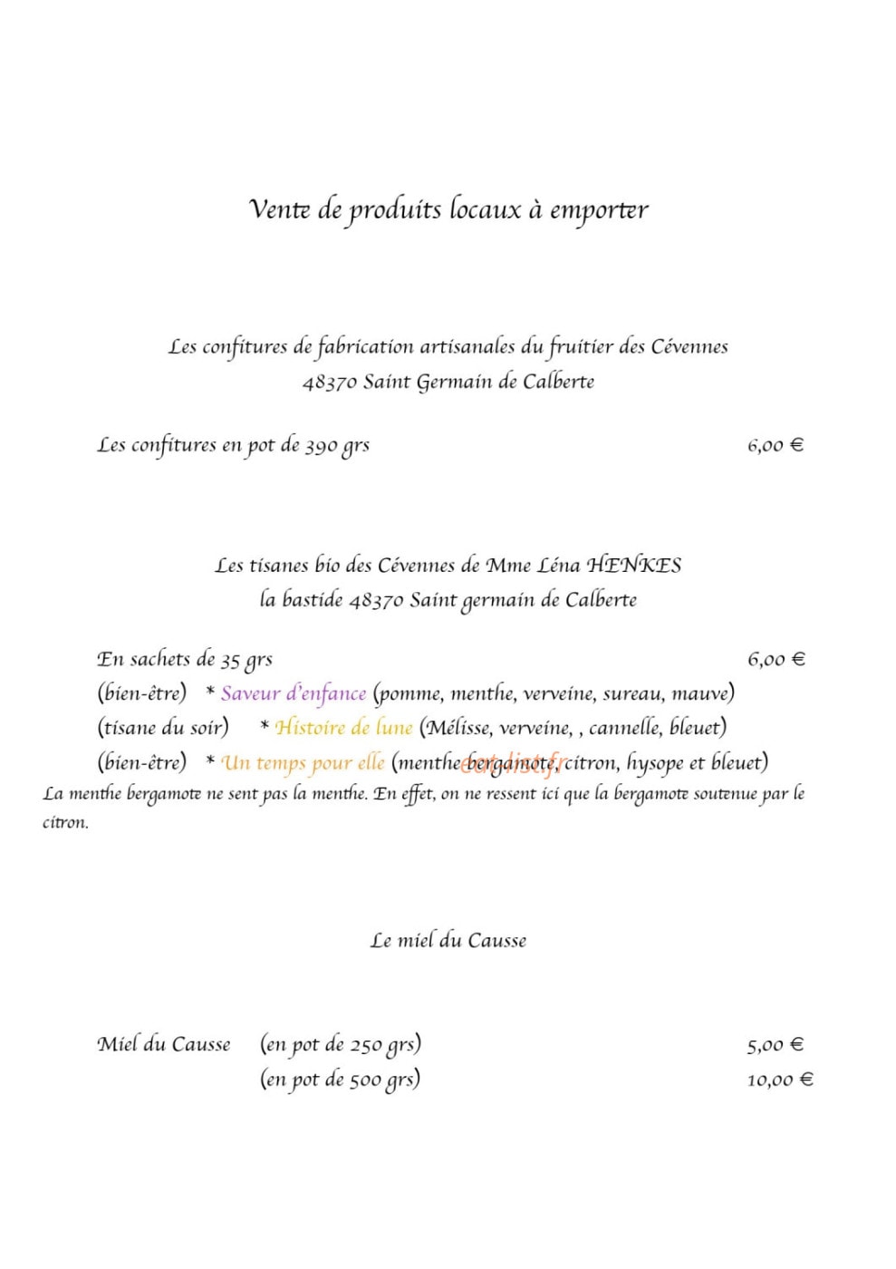 Auberge du Chanet — carte page 4