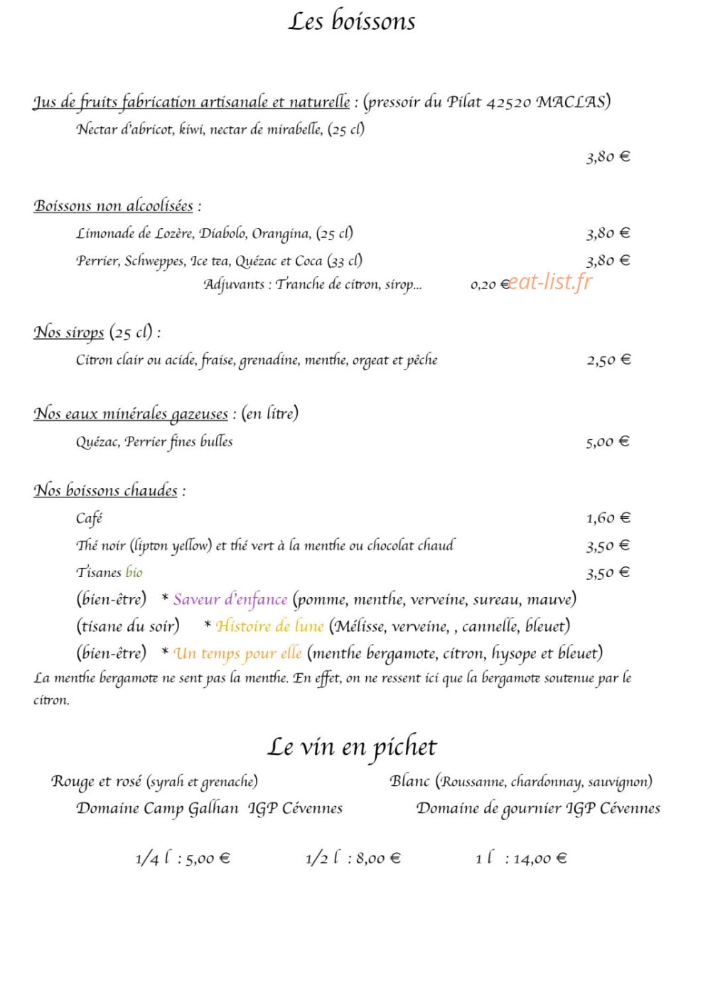 Auberge du Chanet — carte page 8