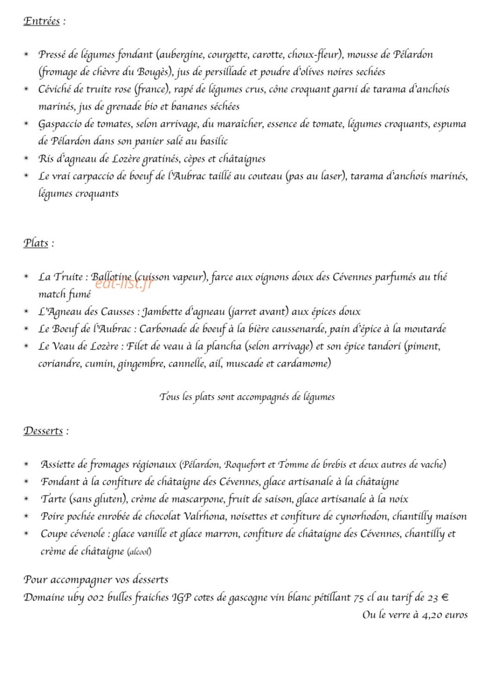 Auberge du Chanet — carte page 2