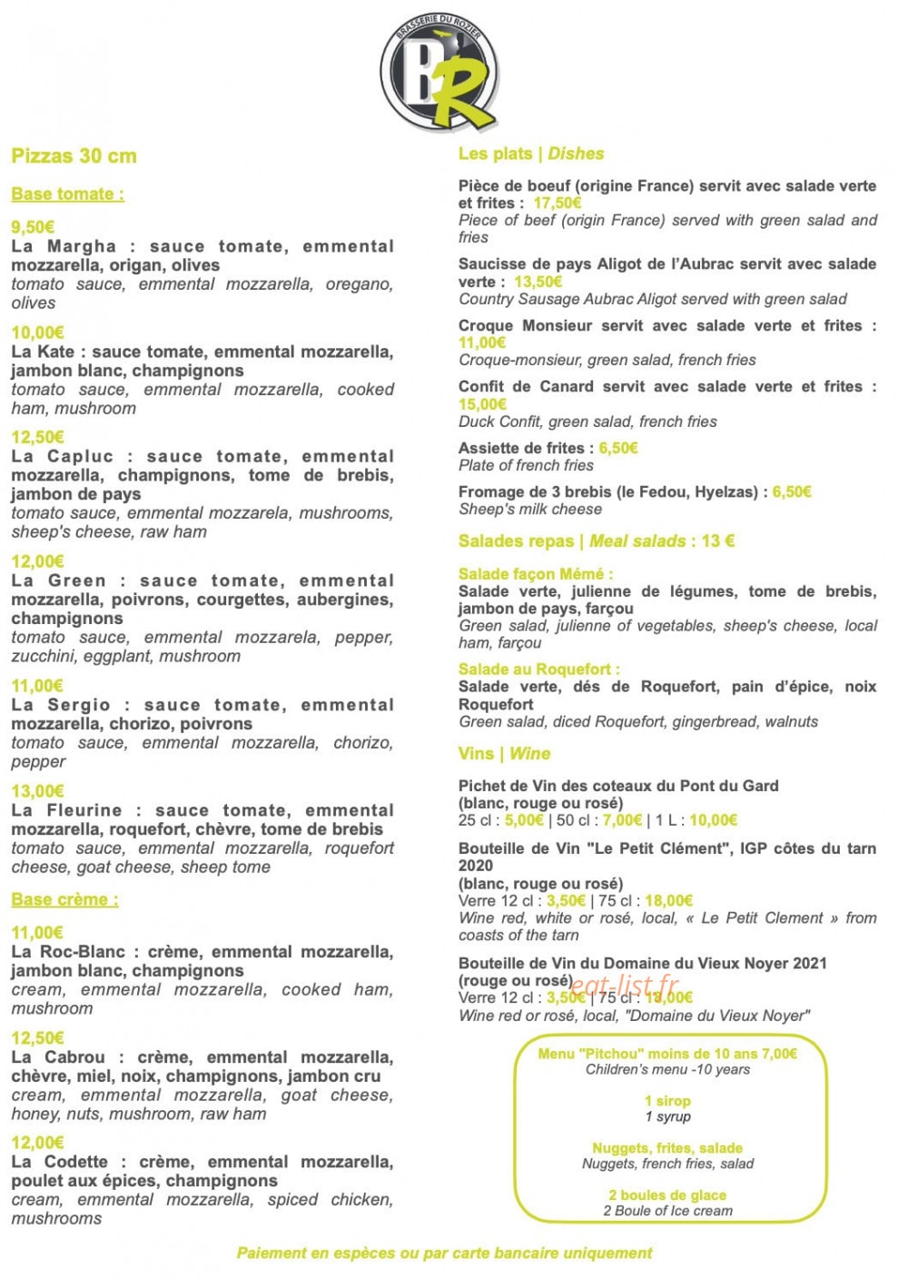 Brasserie du Rozier — carte page 1
