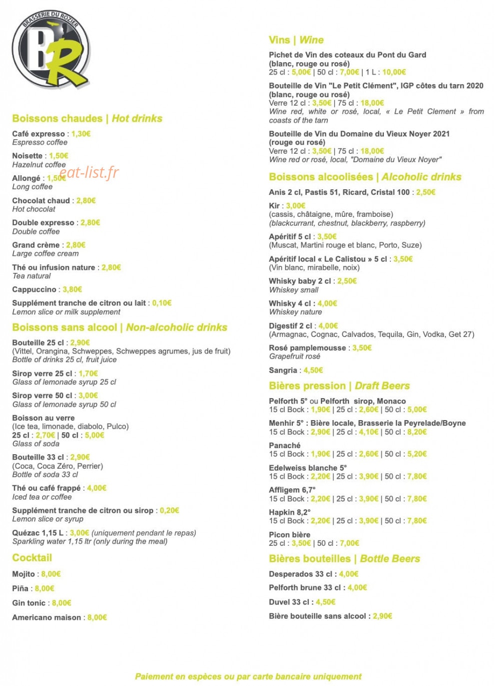 Brasserie du Rozier — carte page 3