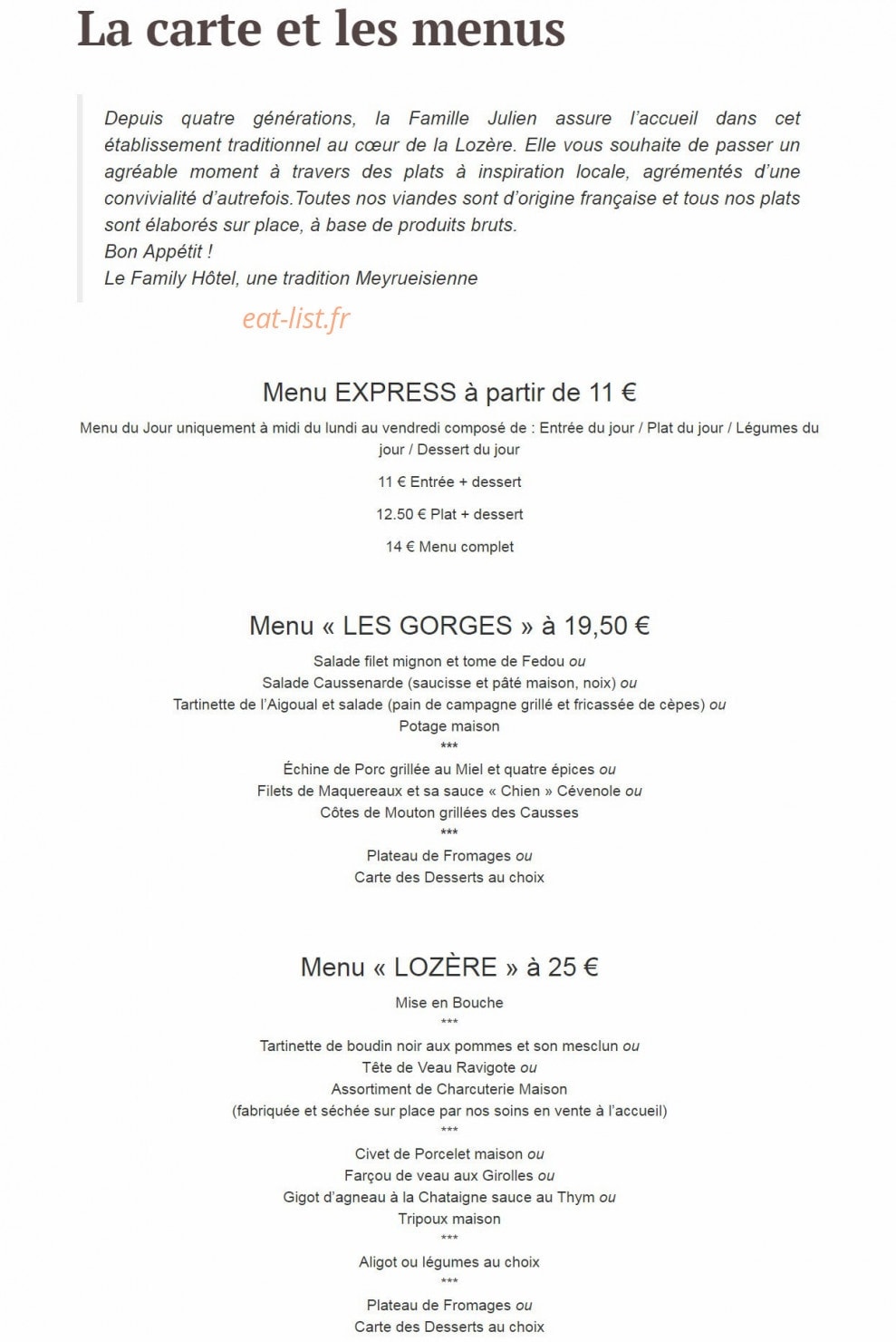 Family & Spa — carte page 1