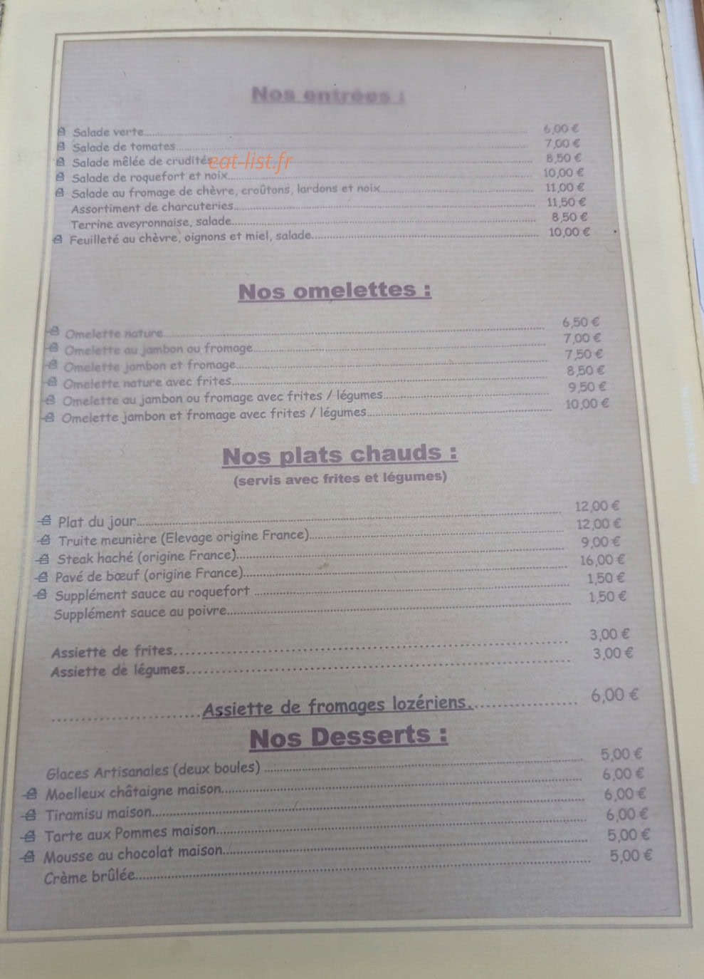 Bar-Restaurant des Gorges du Tarn — carte page 1