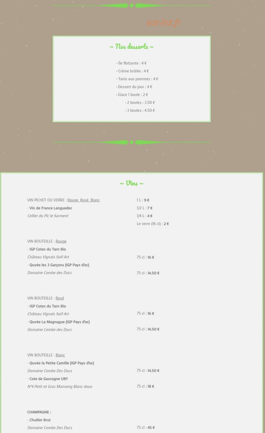 Chez Alex — carte page 3