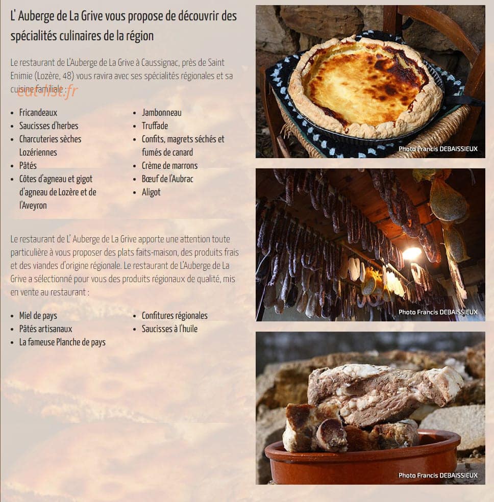 L'Auberge de la Grive — carte page 2