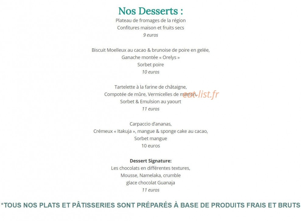 Restaurant Ô Domaine — carte page 2