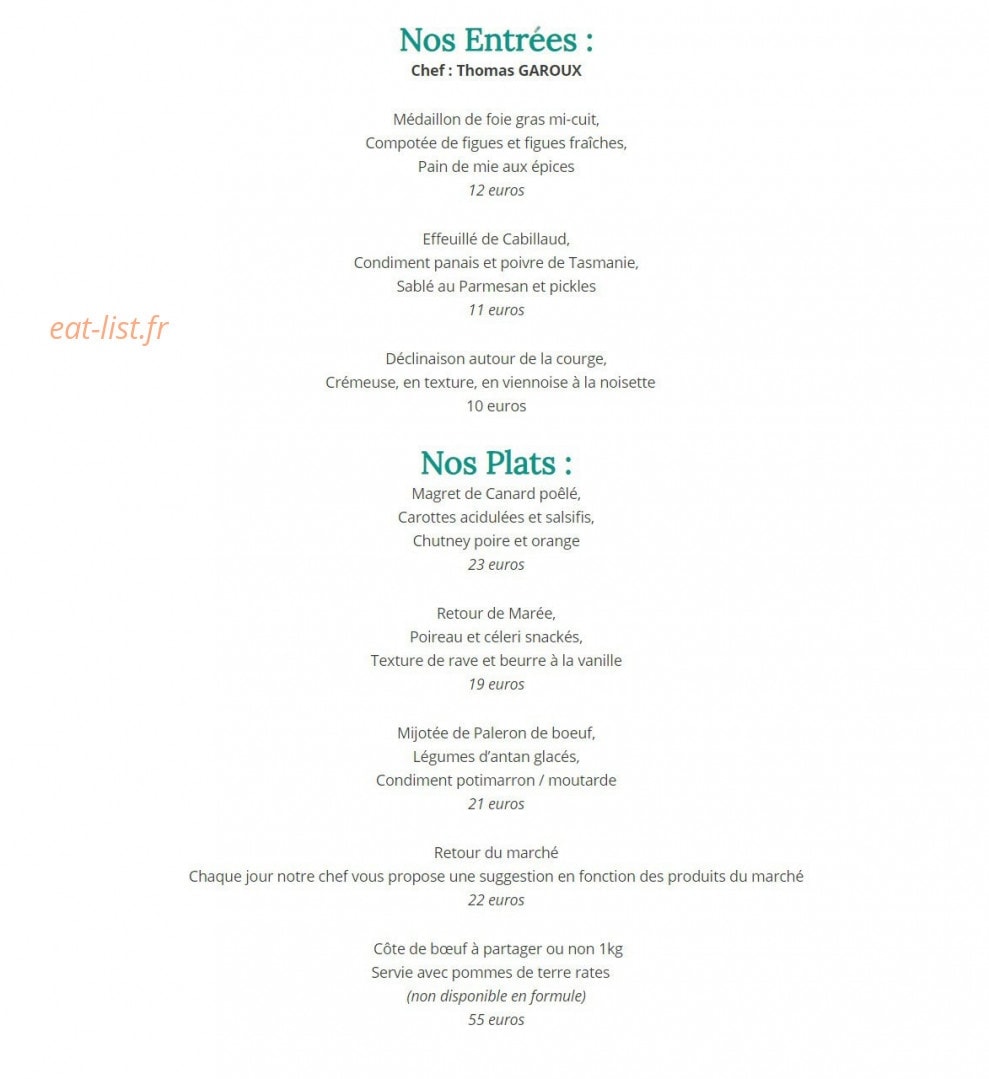 Restaurant Ô Domaine — carte page 1