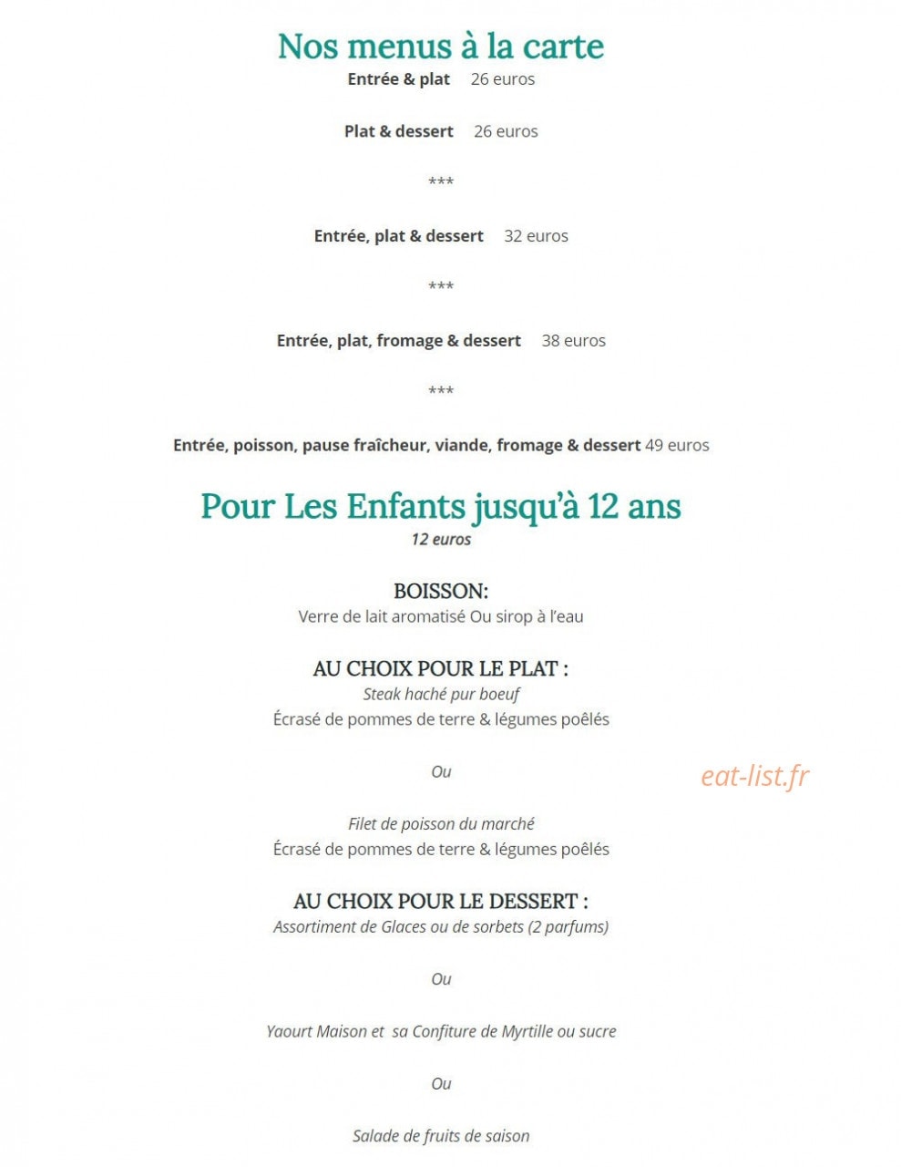 Restaurant Ô Domaine — carte page 3