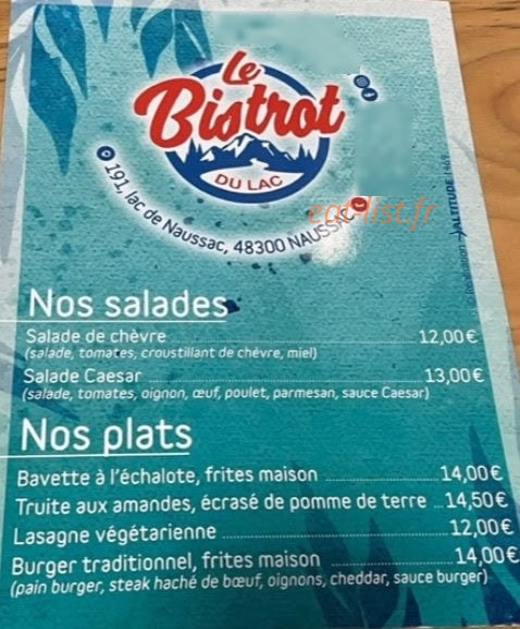 Le Bistrot Du Lac — carte page 1