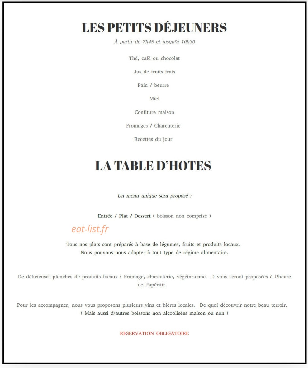 La Petite Auberge — carte page 1
