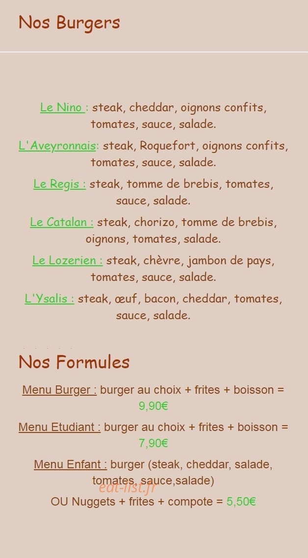 Fast Burger — carte page 1