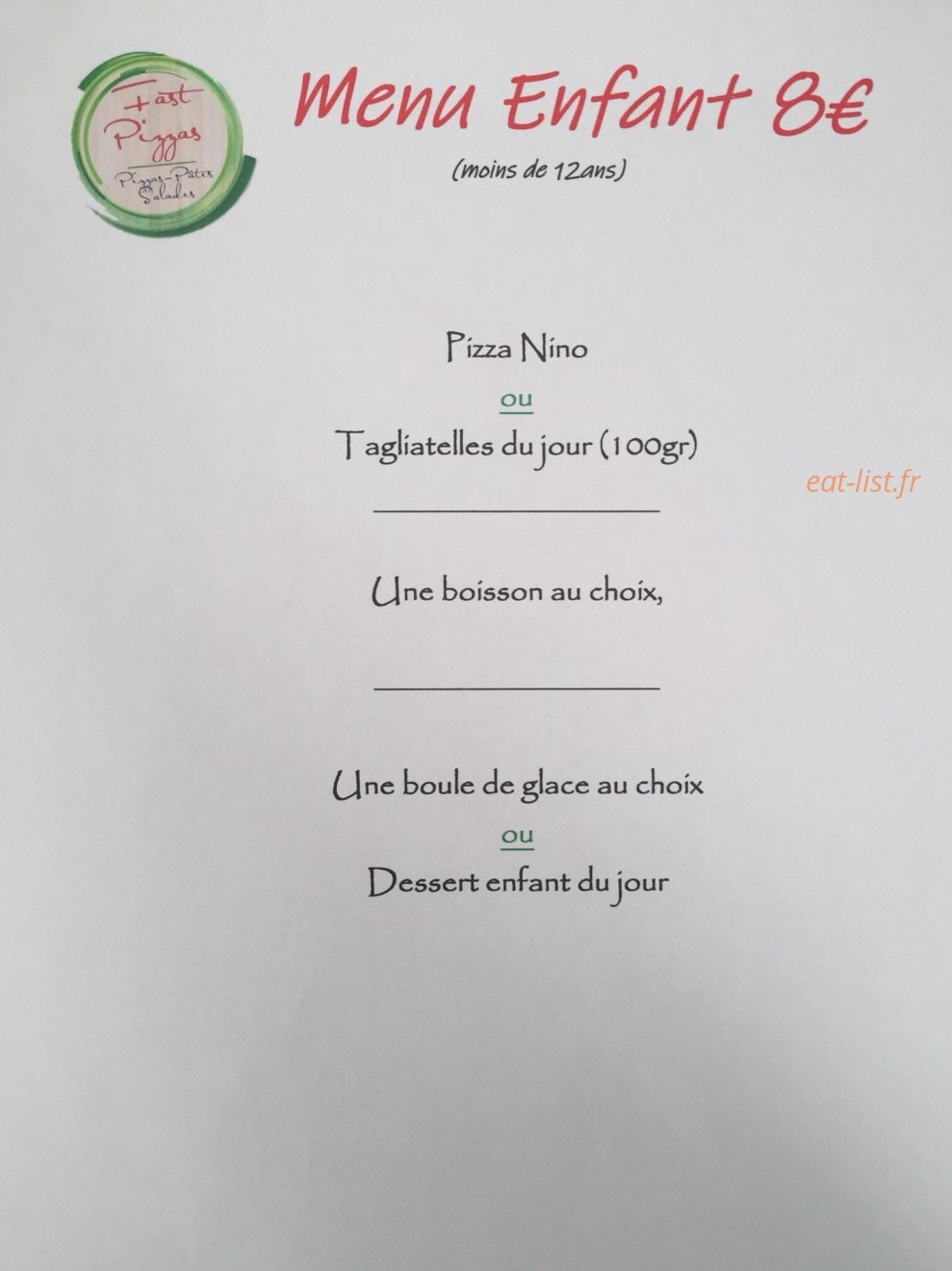 Fast Pizzas — carte page 2