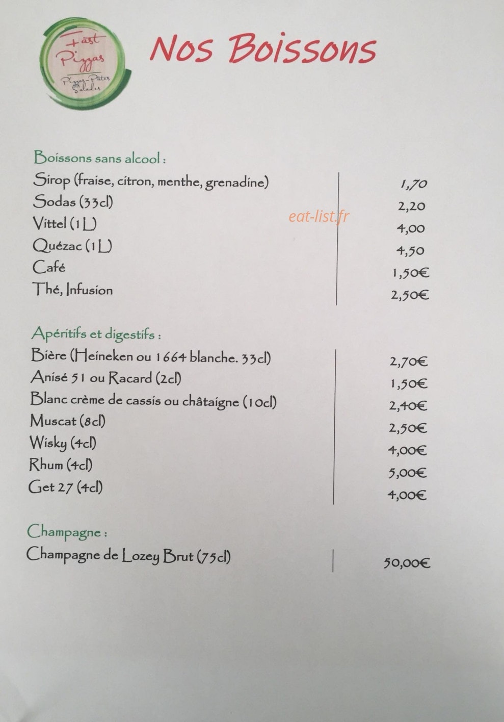 Fast Pizzas — carte page 6