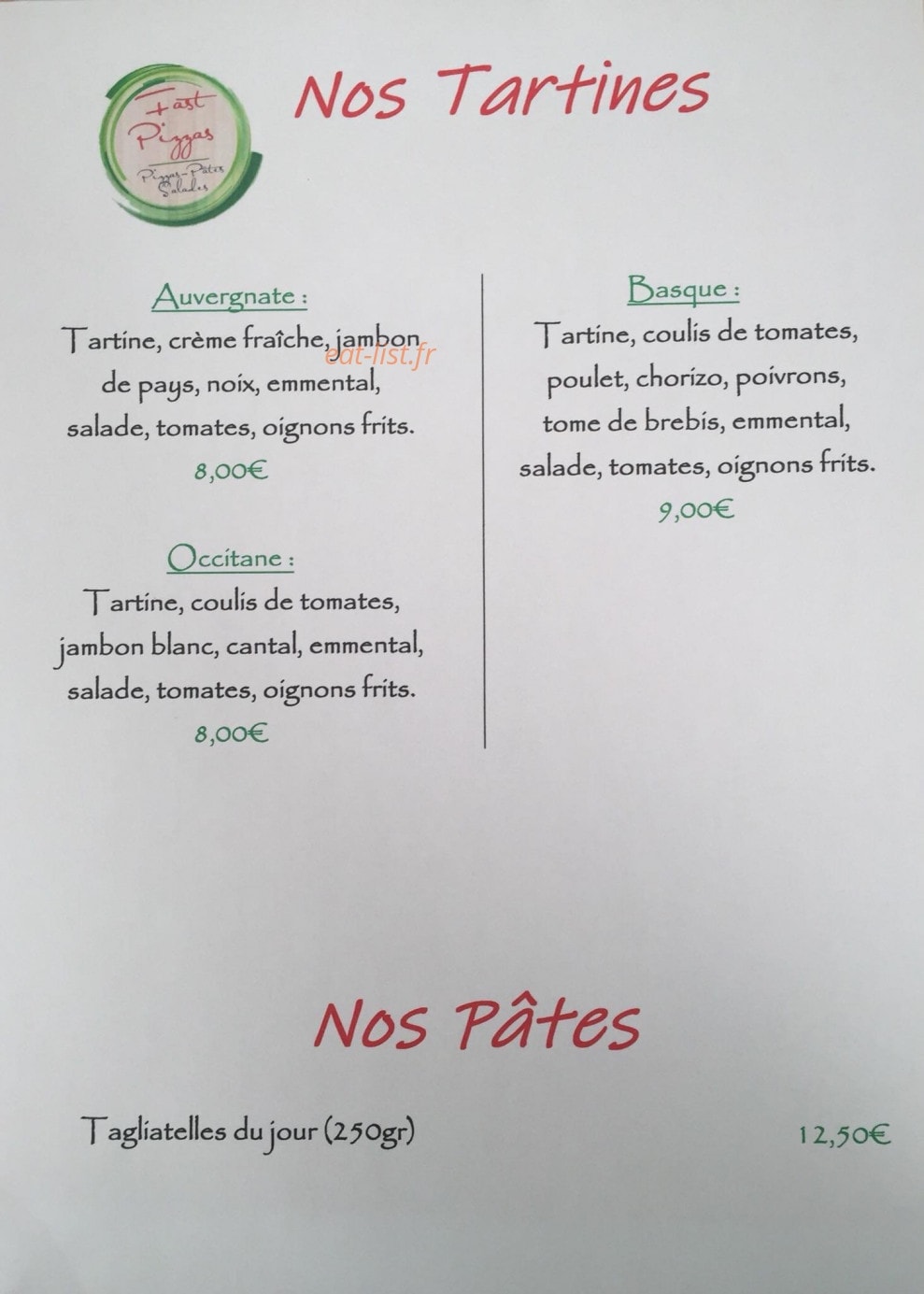 Fast Pizzas — carte page 3