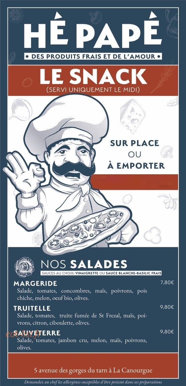 Pizzeria Hé Papé — carte page 1