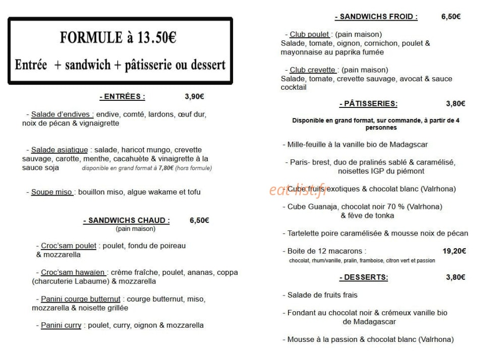 Sandwichs & Chantilly — carte page 1