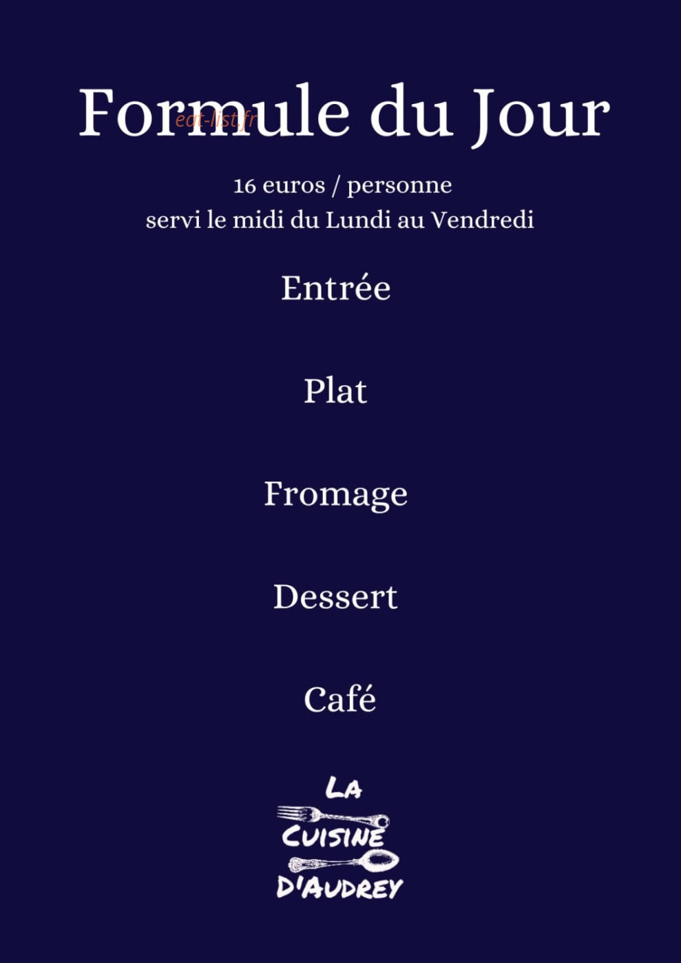 La cuisine d'Audrey — carte page 1