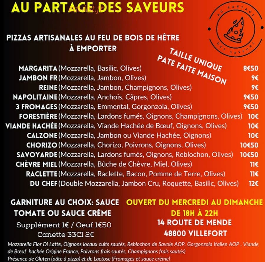 Au Partage des Saveurs — carte page 1