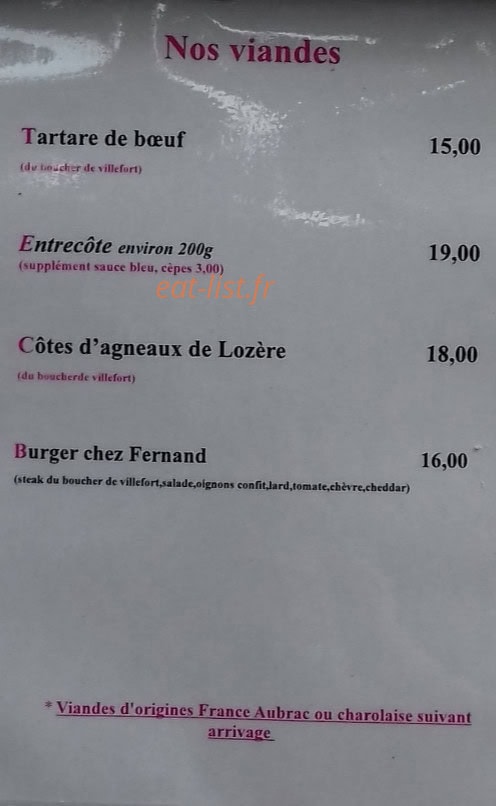 Chez Fernand — carte page 1