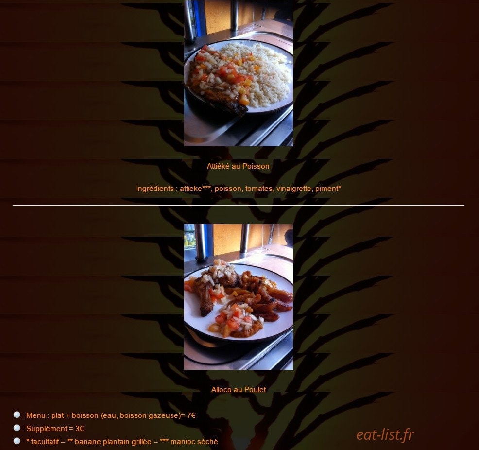 Afro Goût — carte page 2
