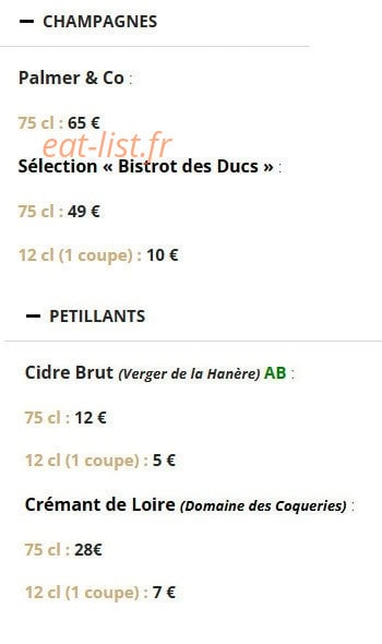 Bistrot des Ducs — carte page 11