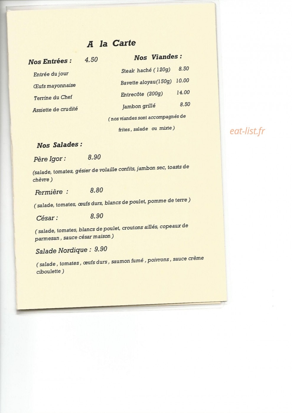 Boulevard Café — carte page 1