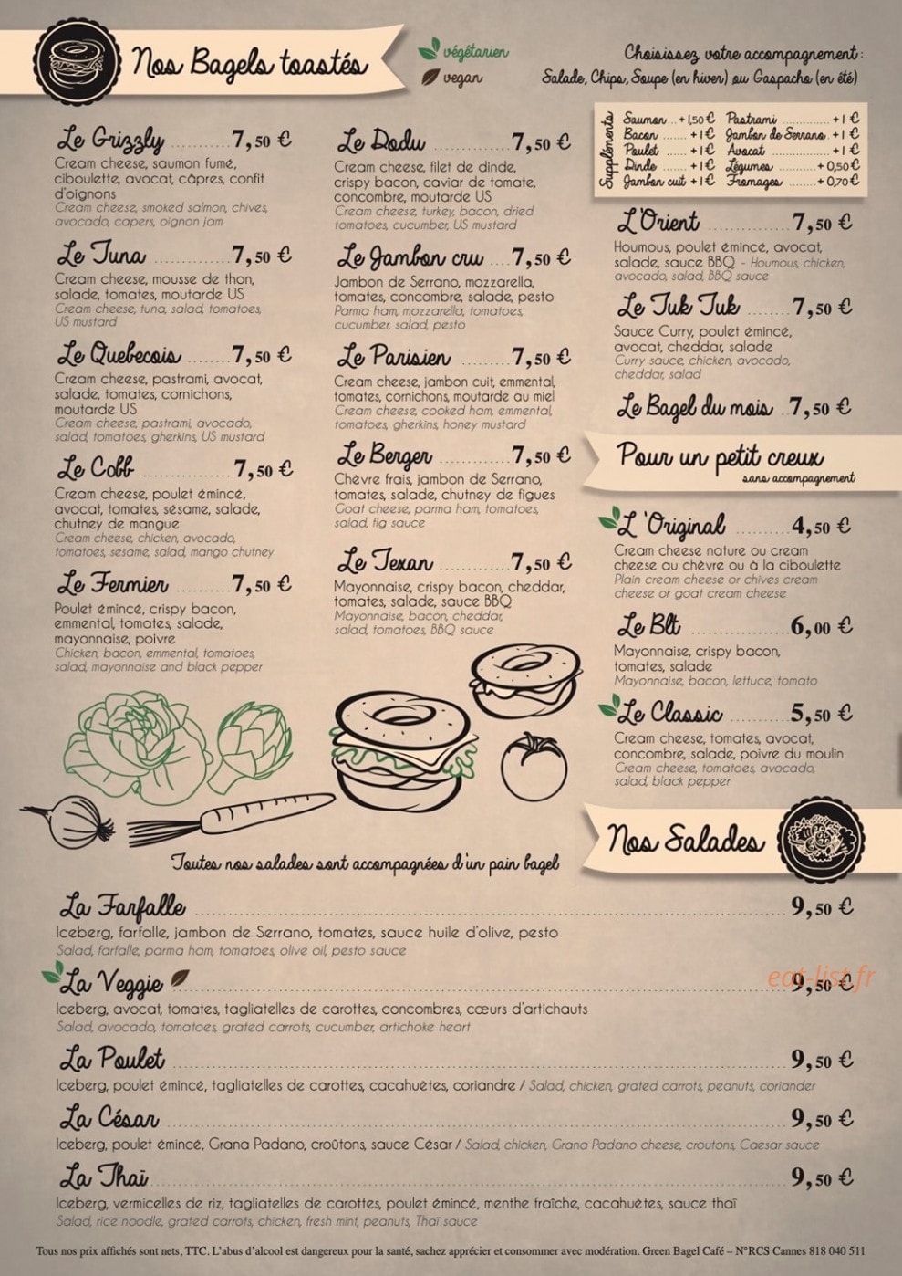 Green Bagel Café — carte page 3