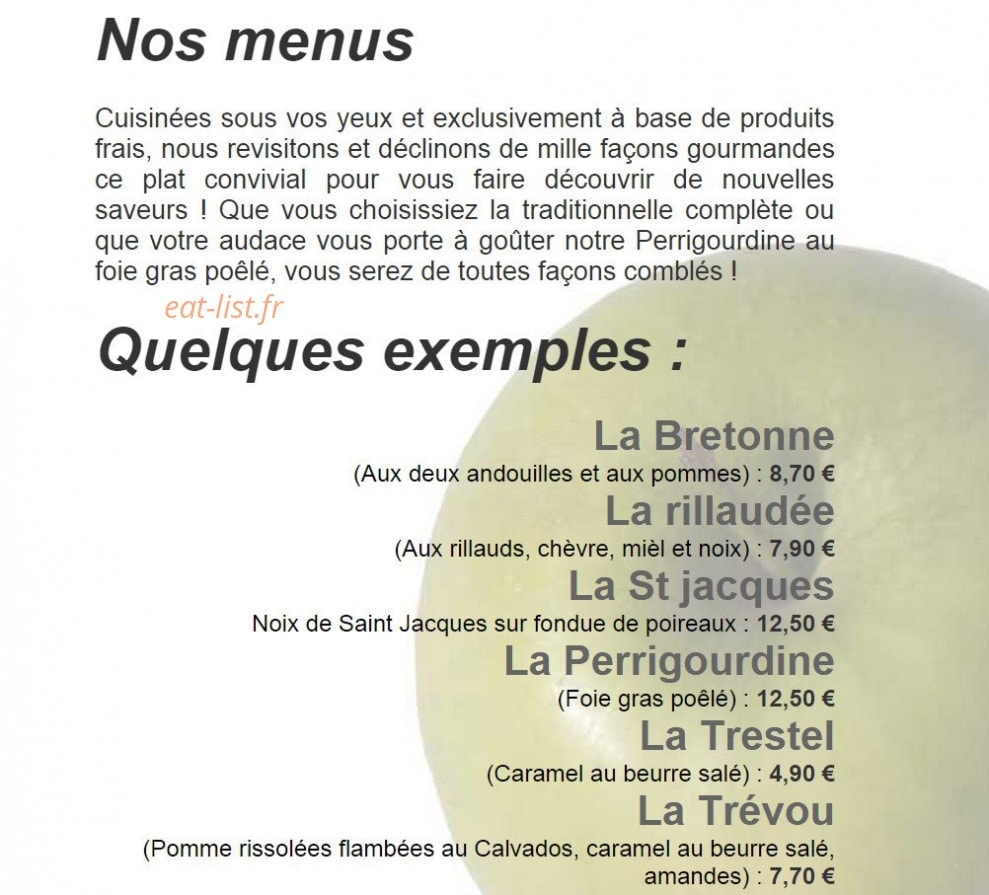 La Crêperie du Chateau — carte page 1
