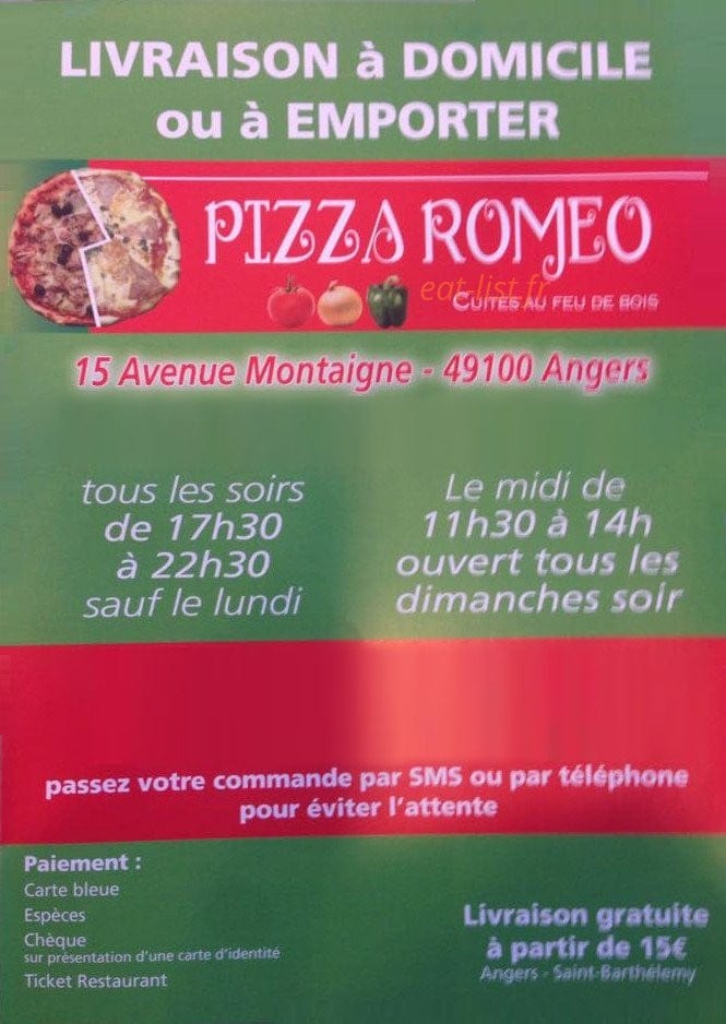 La pizza Romeo 49 — carte page 1