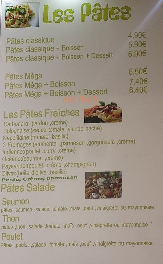Le miam's — carte page 1