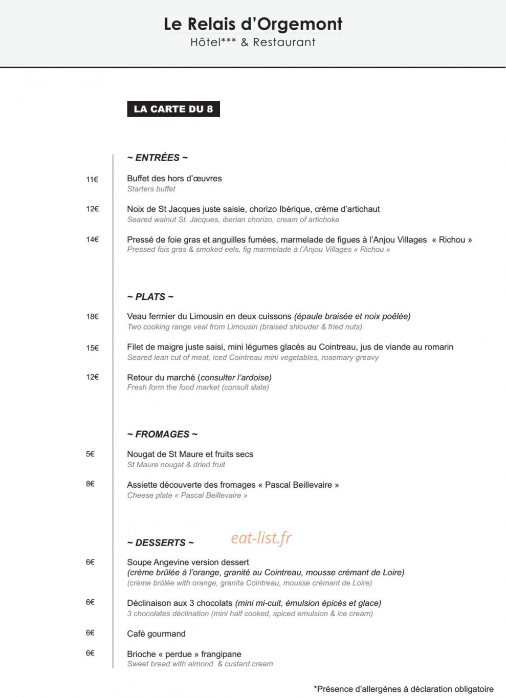 Le Relais d’Orgemont — carte page 1