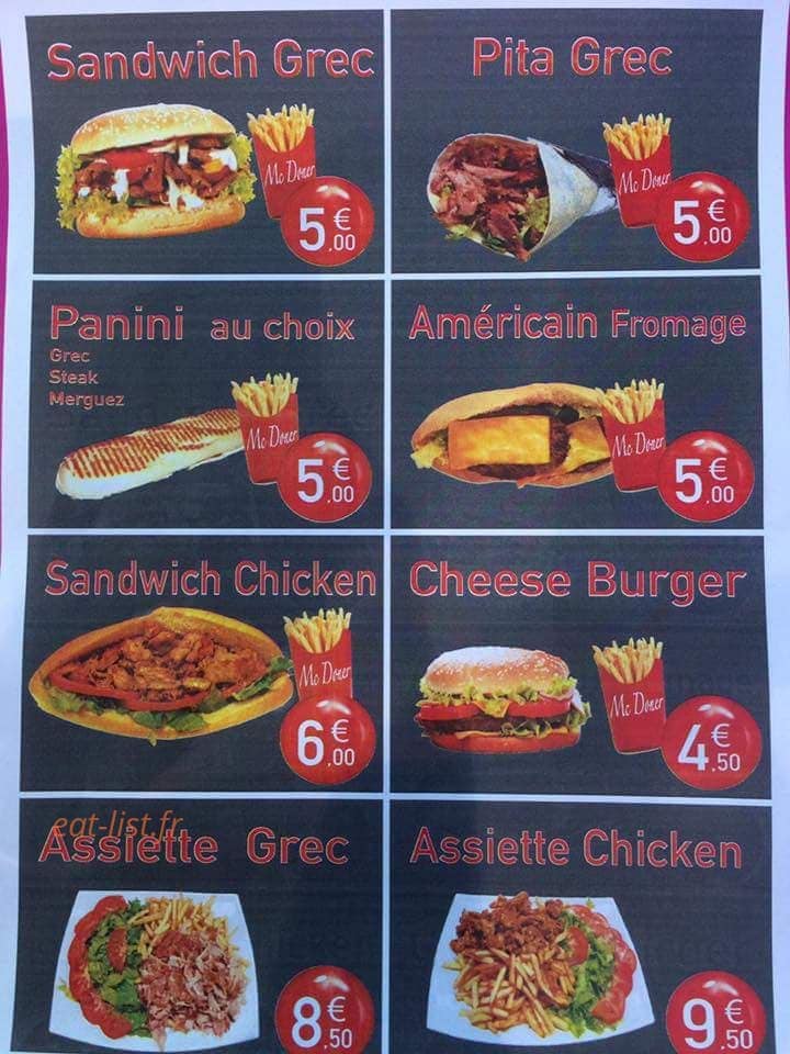 Mc doner — carte page 1