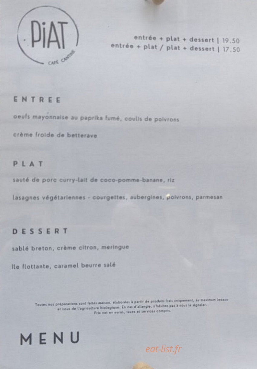 Piat Café Cantine — carte page 1
