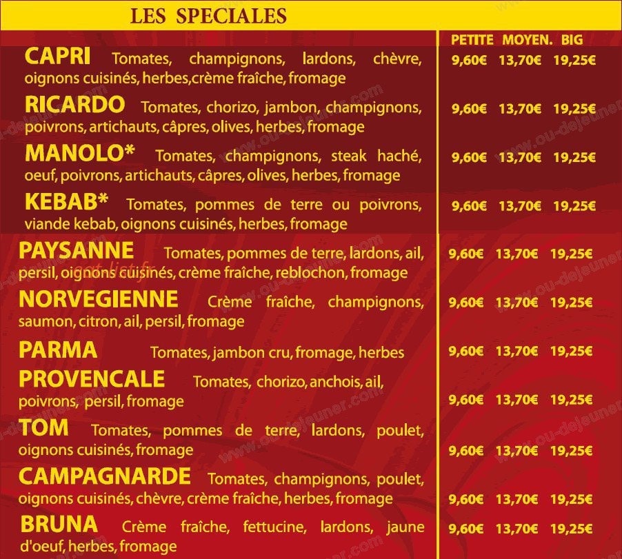 Pizza Régina — carte page 2