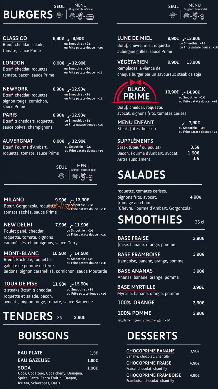 Prime Burger — carte page 1