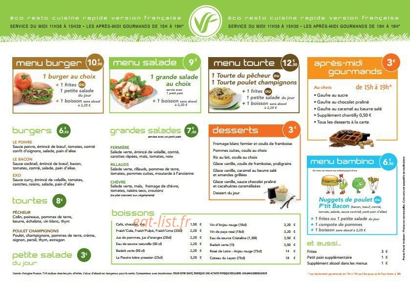 Restaurant VF — carte page 1